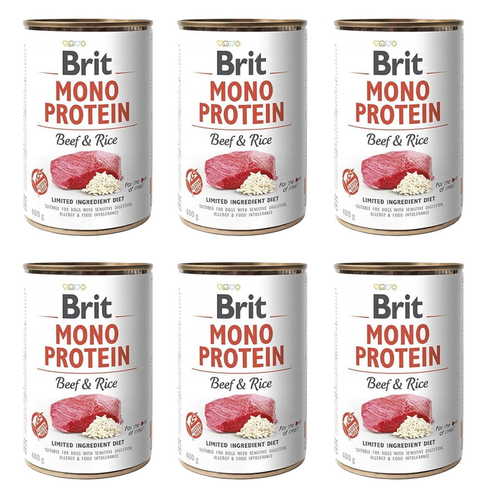BRIT MONO PROTEIN beef & rice WOŁOWINA karma mokra w puszce dla psa zestaw 12x400g